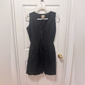 Lightweight Black Sleeveless Mini Dress with Tie Back and Pockets